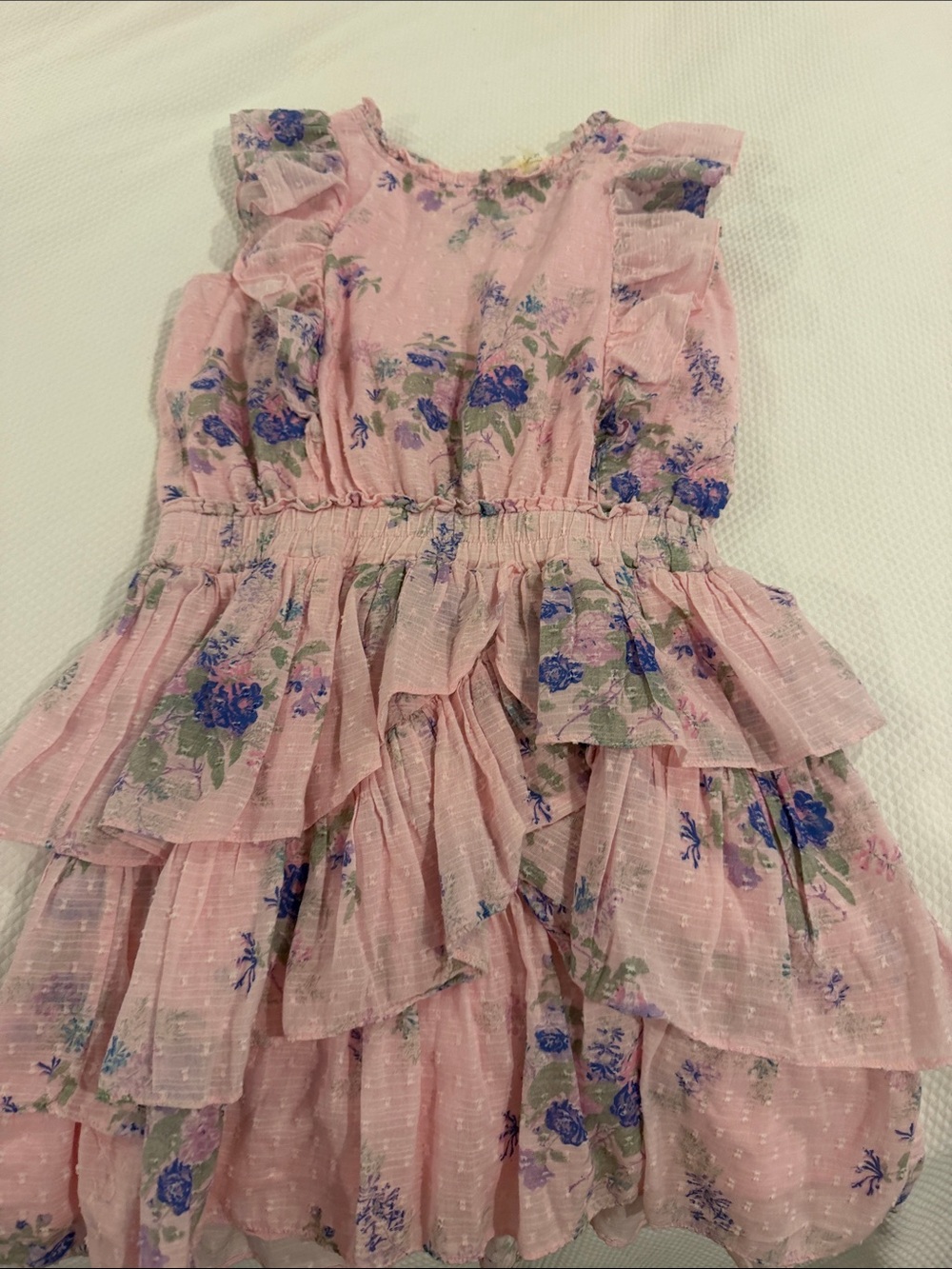 LoveShackFancy Pink Floral Ruffle Tiered Dress for Girls